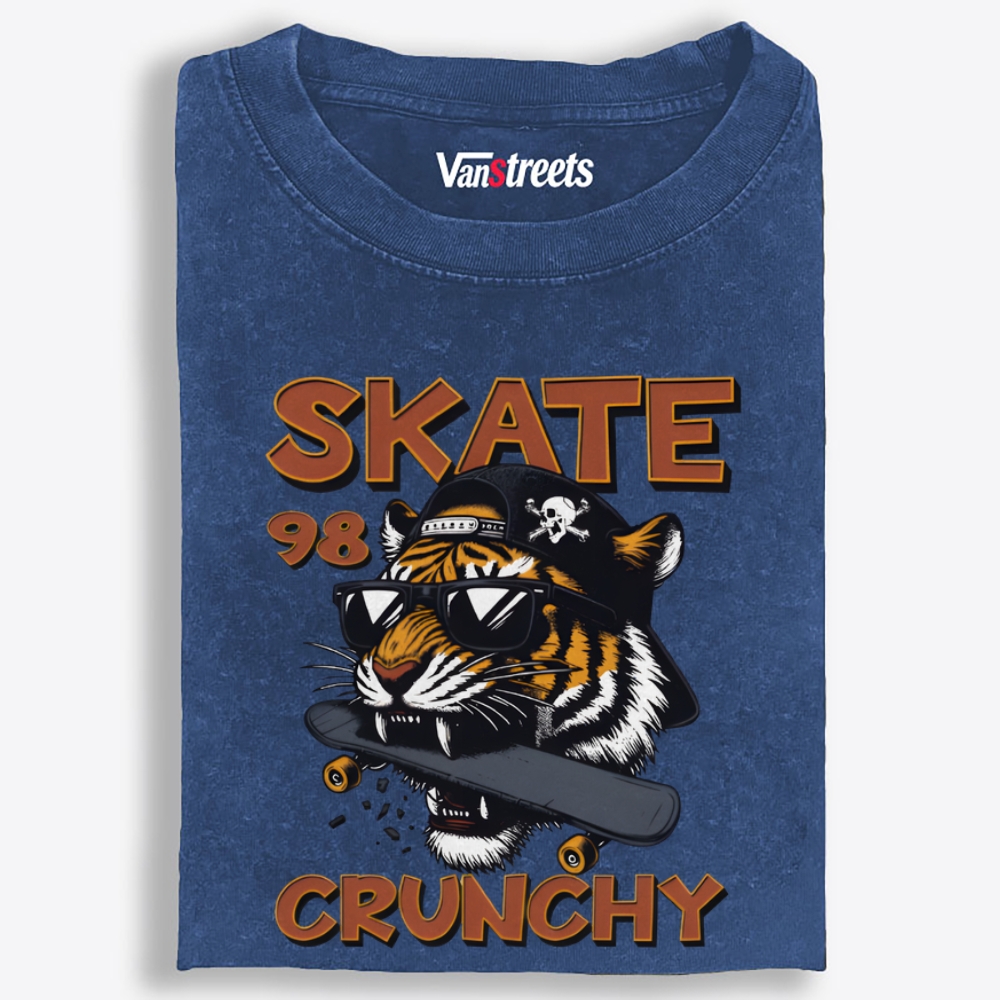 Skate Crunchy Tiger Retro Washed T-Shirt | 100% Cotton | Streetwear Essential