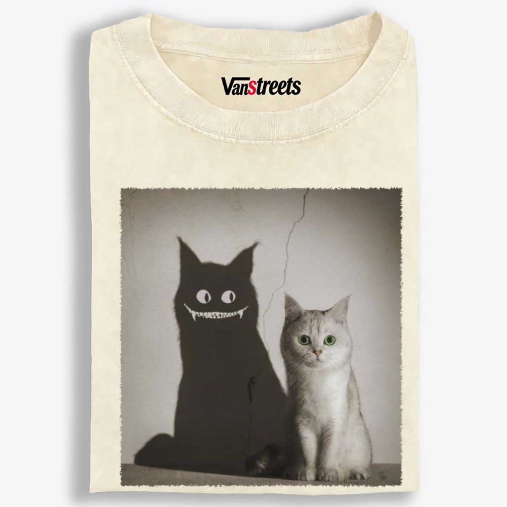 Innocent Cat, Evil Shadow Retro Washed T-Shirt | 100% Cotton | Streetwear Essential