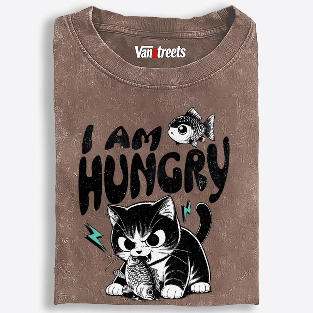 I AM HUNGRY Retro Washed T-Shirt | 100% Cotton | Streetwear Essential