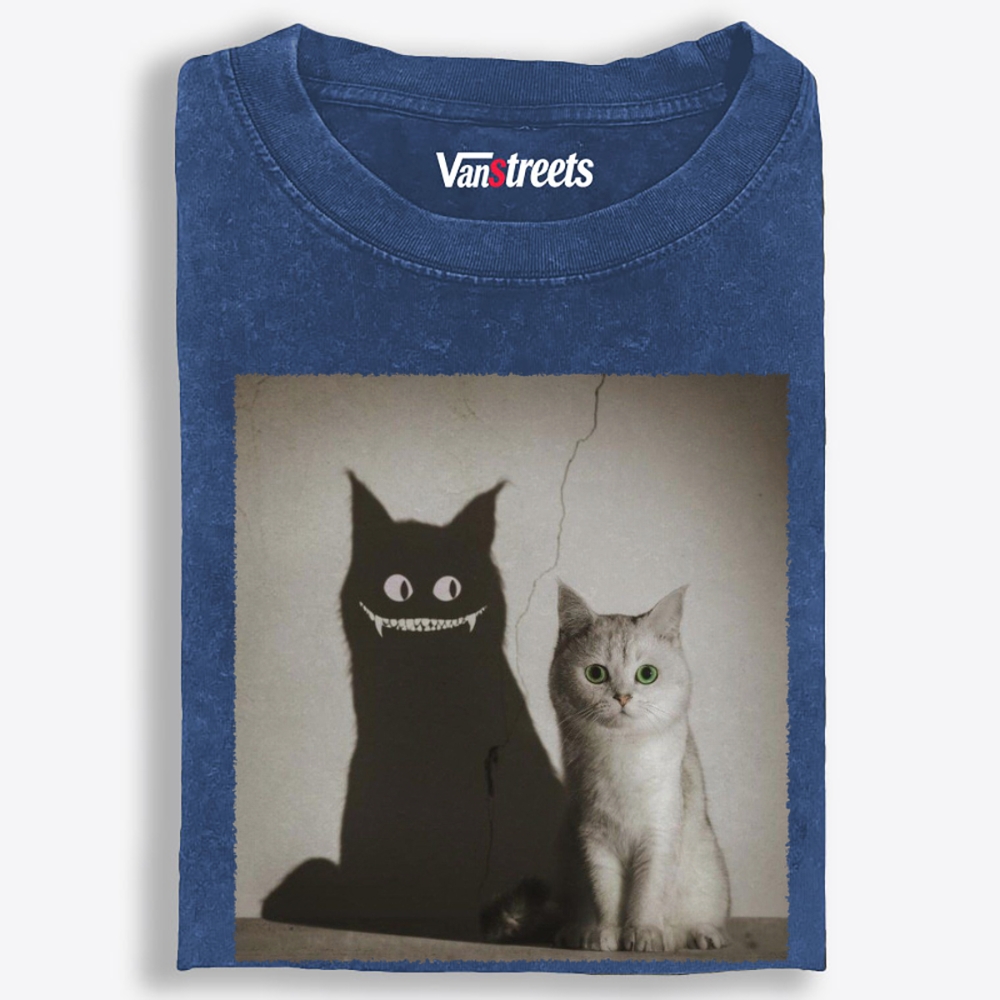 Innocent Cat, Evil Shadow Retro Washed T-Shirt | 100% Cotton | Streetwear Essential
