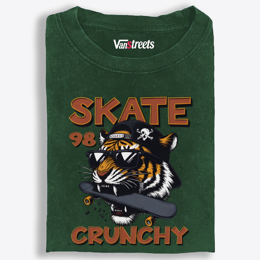 Skate Crunchy Tiger Retro Washed T-Shirt | 100% Cotton | Streetwear Essential