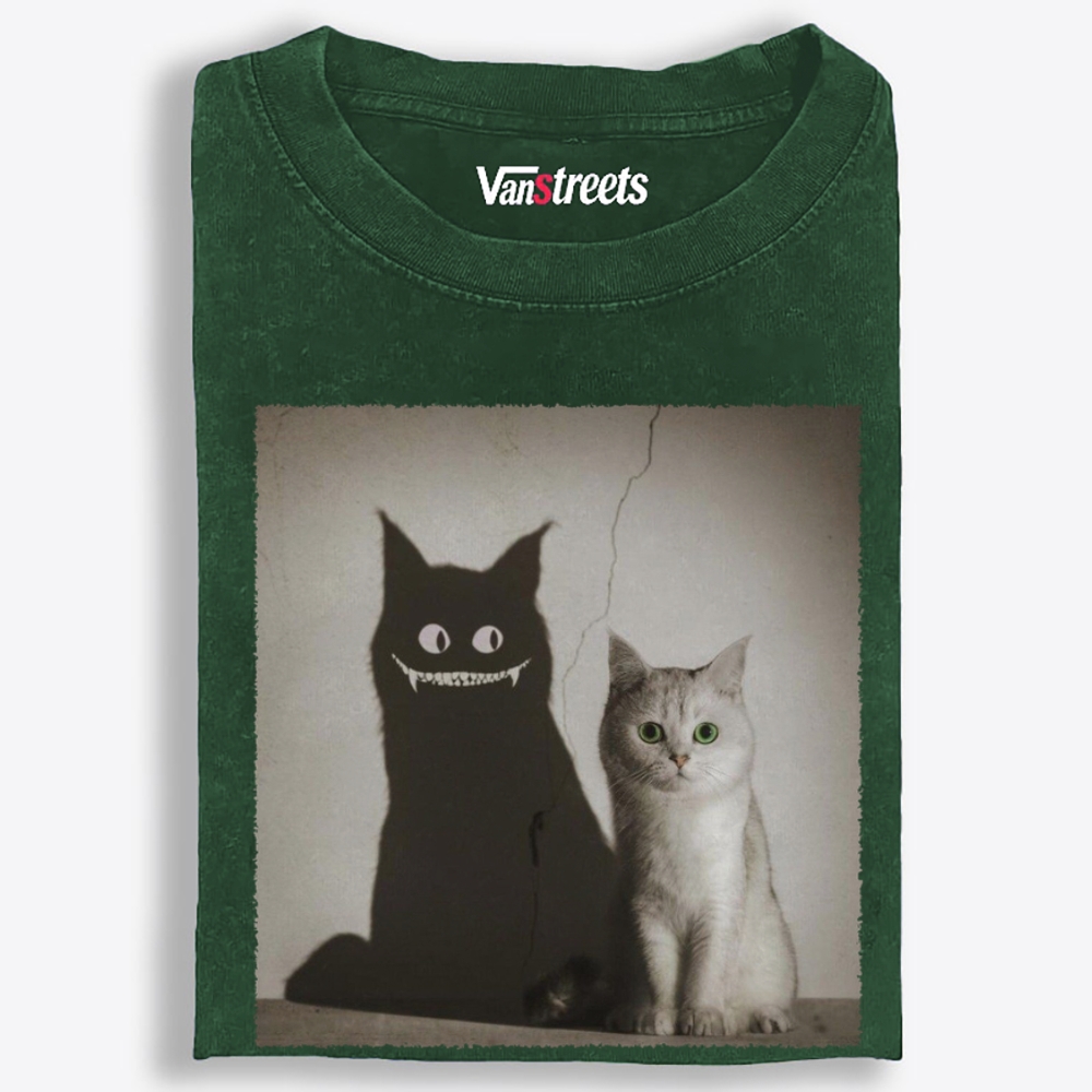 Innocent Cat, Evil Shadow Retro Washed T-Shirt | 100% Cotton | Streetwear Essential