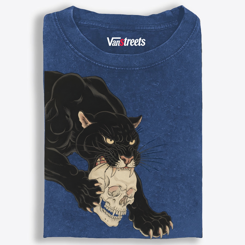 Black Panther Skull Retro Washed T-Shirt | 100% Cotton | Streetwear Essential