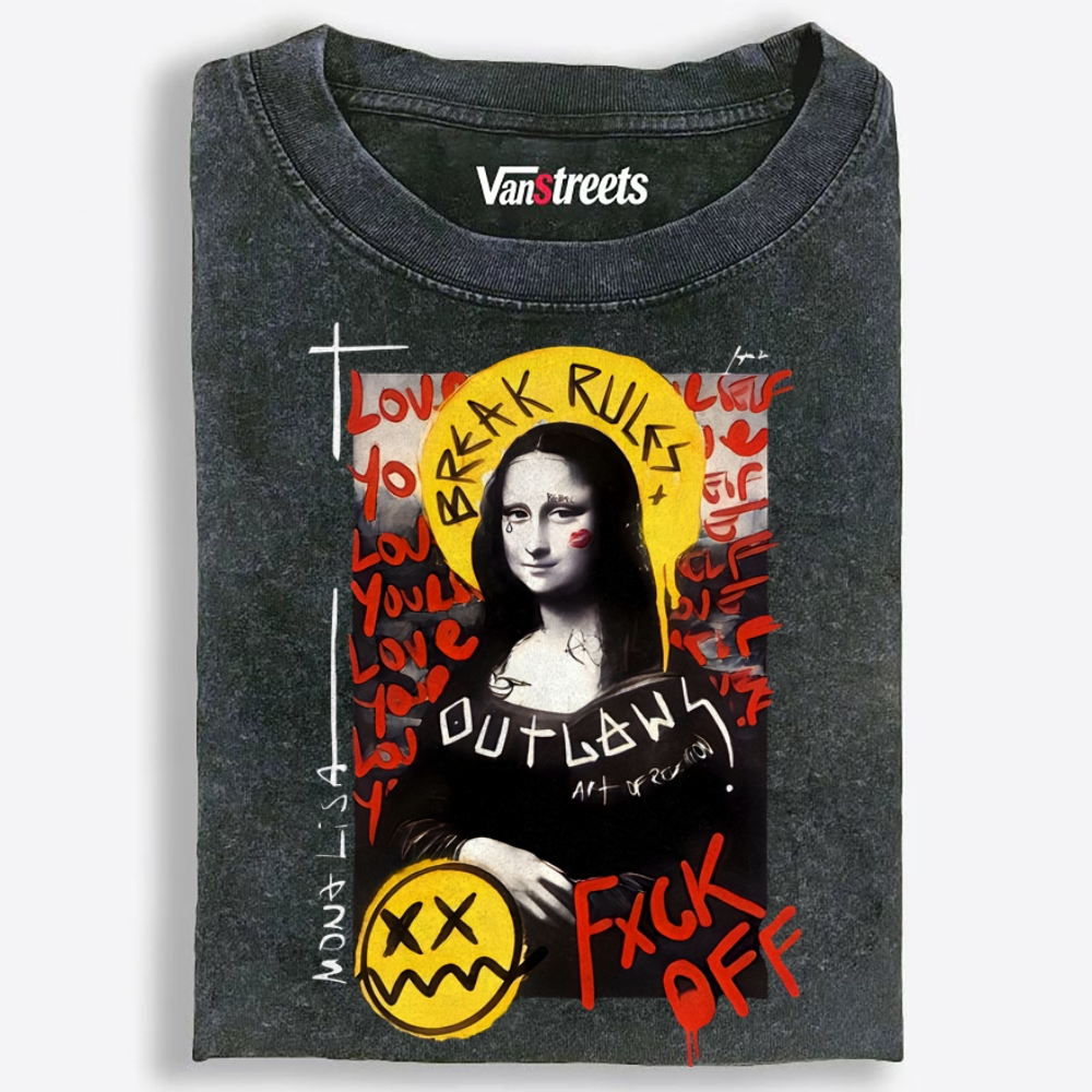 Rebel Mona Lisa Retro Washed T-Shirt | 100% Cotton | Streetwear Essential