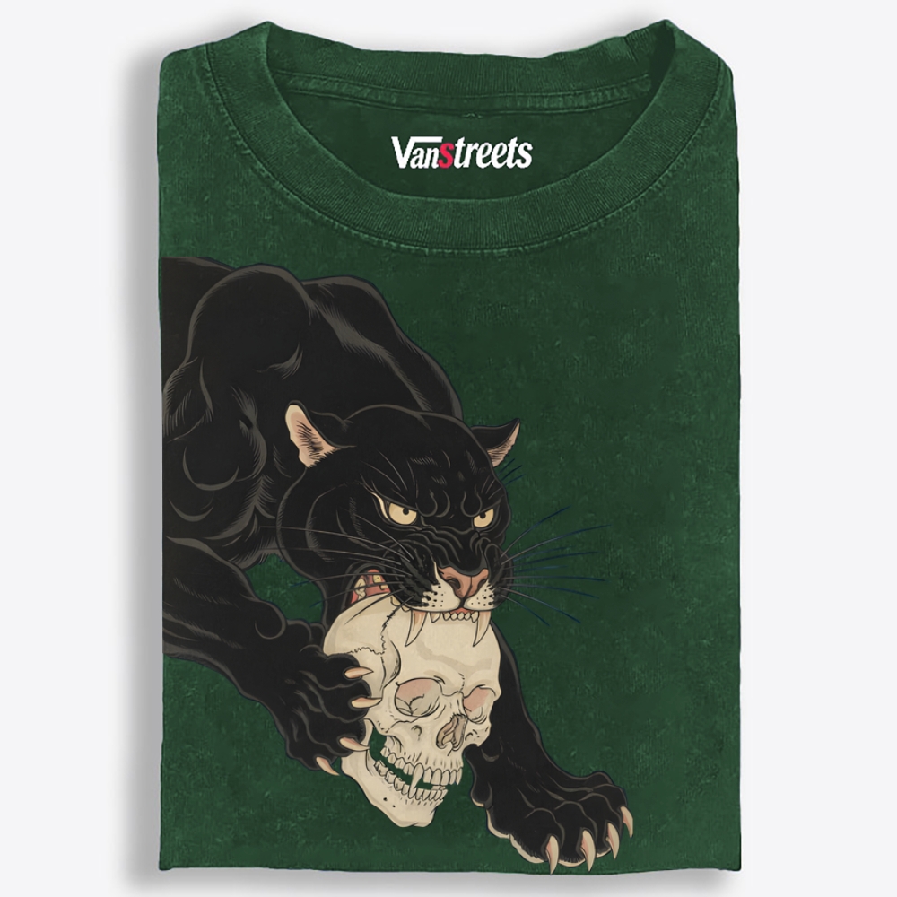 Black Panther Skull Retro Washed T-Shirt | 100% Cotton | Streetwear Essential