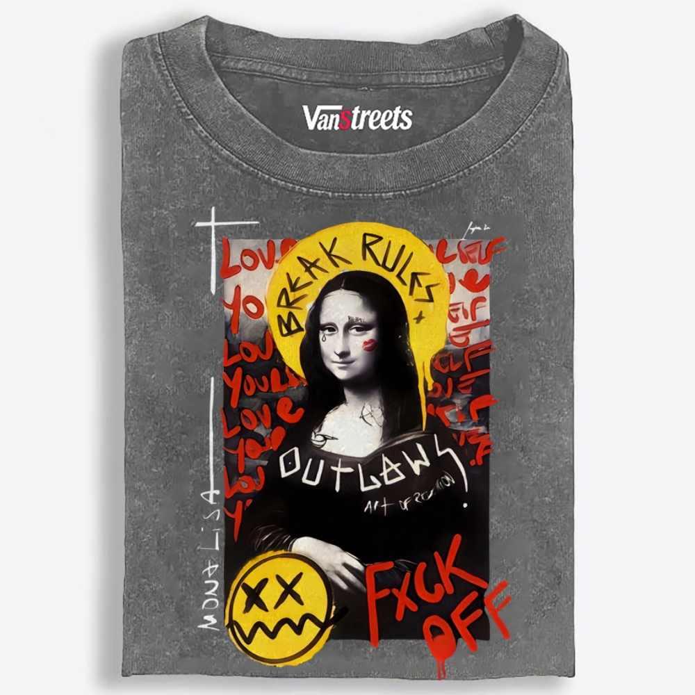Rebel Mona Lisa Retro Washed T-Shirt | 100% Cotton | Streetwear Essential