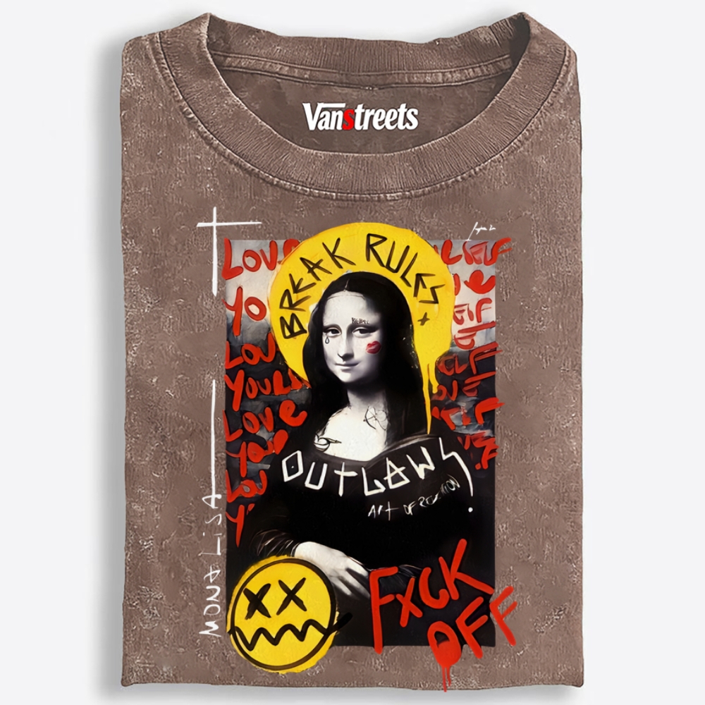 Rebel Mona Lisa Retro Washed T-Shirt | 100% Cotton | Streetwear Essential