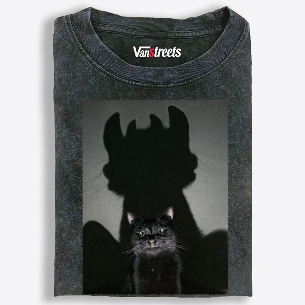 Demon Shadow Cat Retro Washed T-Shirt | 100% Cotton | Streetwear Essential