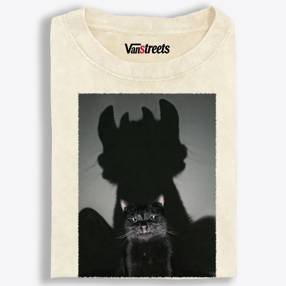 Demon Shadow Cat Retro Washed T-Shirt | 100% Cotton | Streetwear Essential