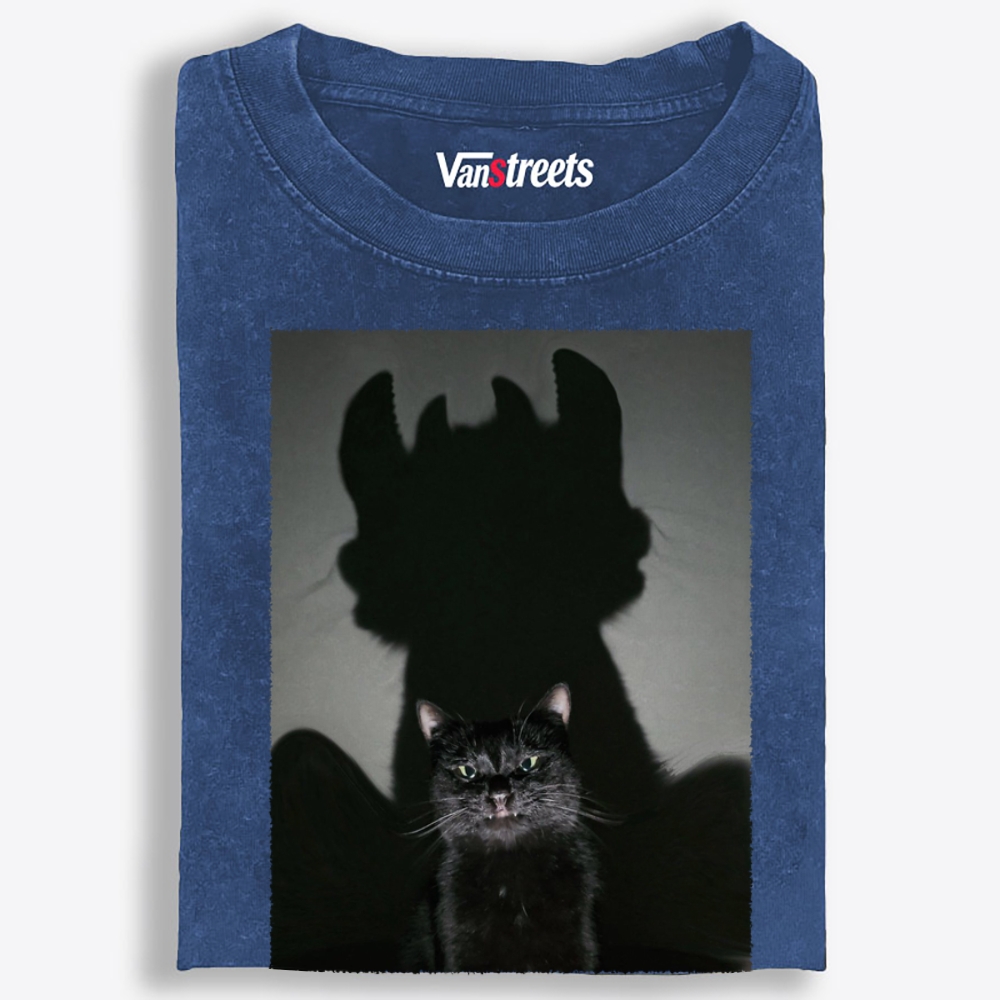 Demon Shadow Cat Retro Washed T-Shirt | 100% Cotton | Streetwear Essential