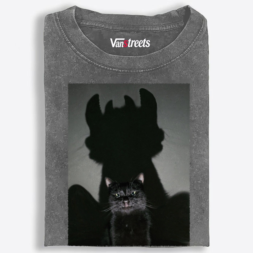 Demon Shadow Cat Retro Washed T-Shirt | 100% Cotton | Streetwear Essential