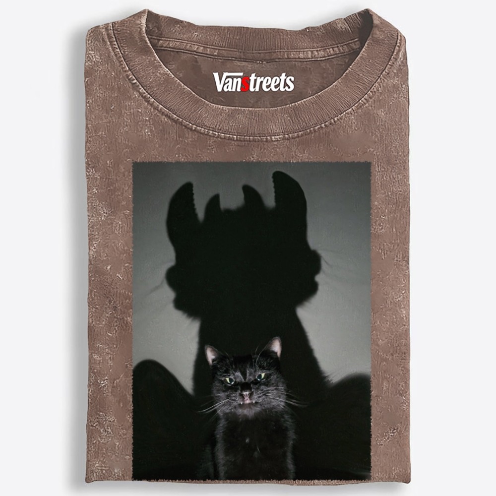 Demon Shadow Cat Retro Washed T-Shirt | 100% Cotton | Streetwear Essential