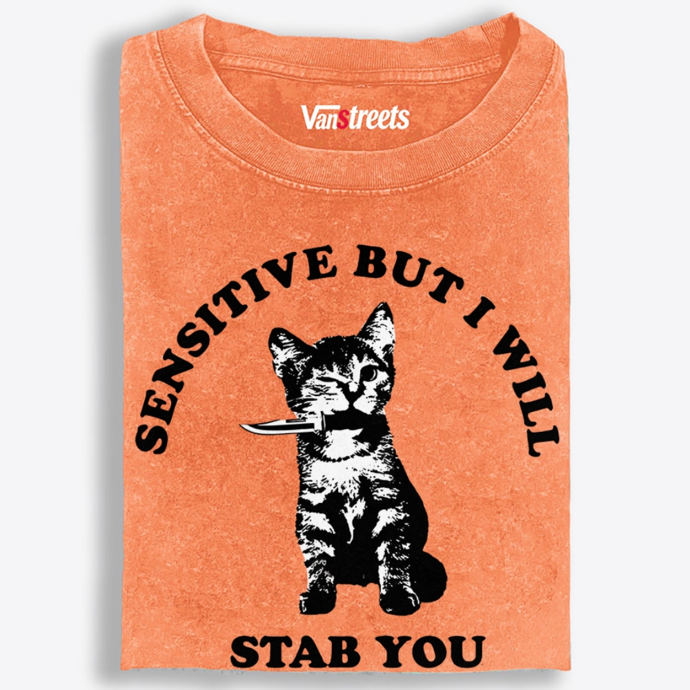 Sensitive But Stabby Retro Washed T-Shirt | 100% Cotton | Streetwear Essential
