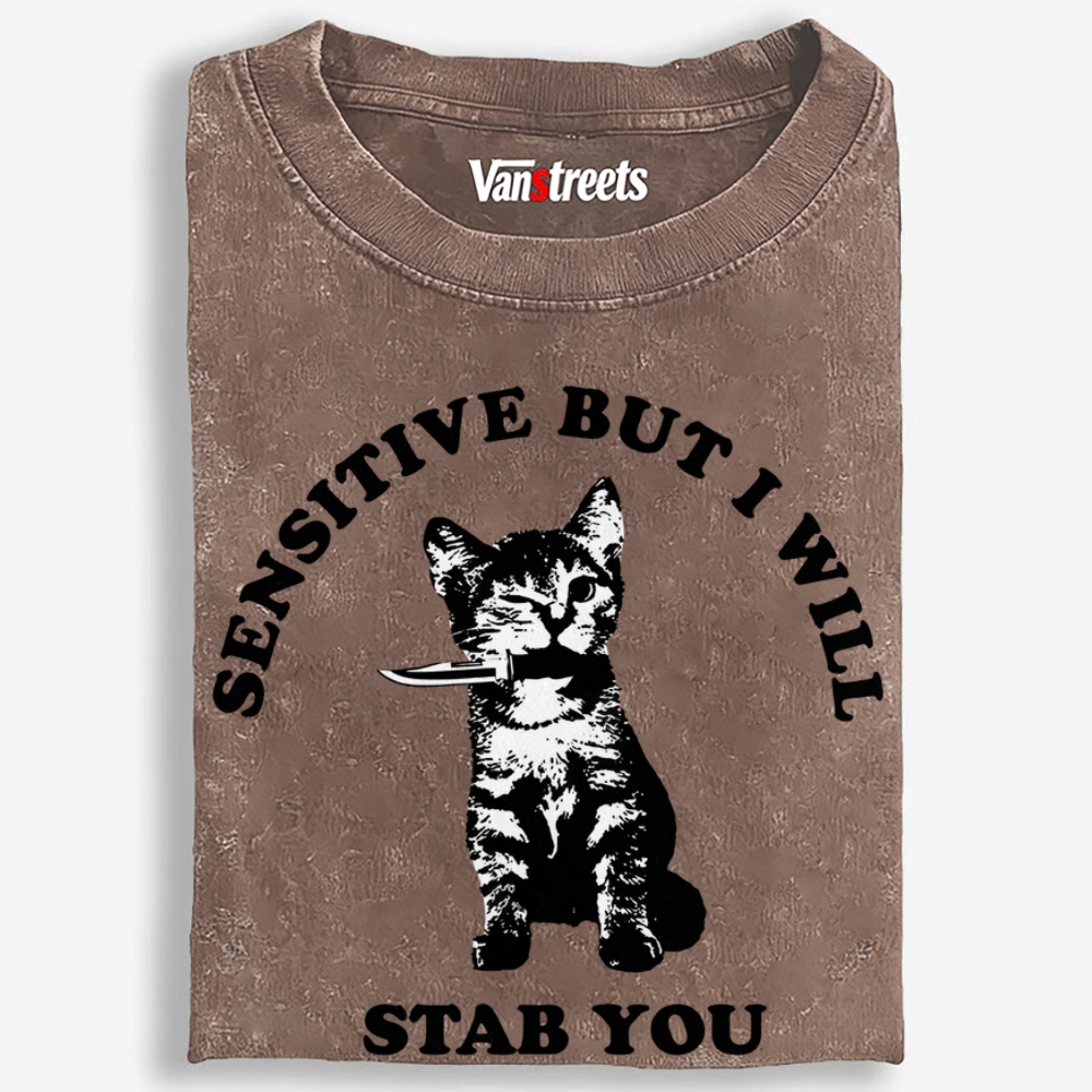 Sensitive But Stabby Retro Washed T-Shirt | 100% Cotton | Streetwear Essential