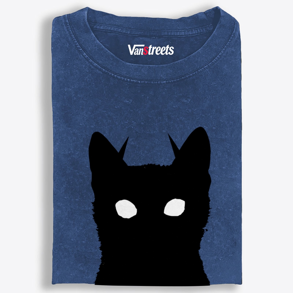 Black Cat Silhouette Retro Washed T-Shirt | 100% Cotton | Streetwear Essential
