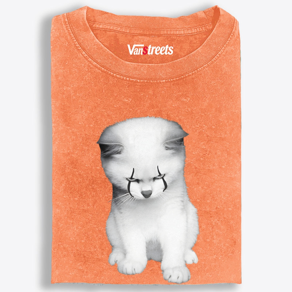 Crybaby White Cat · Emo Tears Retro Washed T-Shirt | 100% Cotton | Streetwear Essential