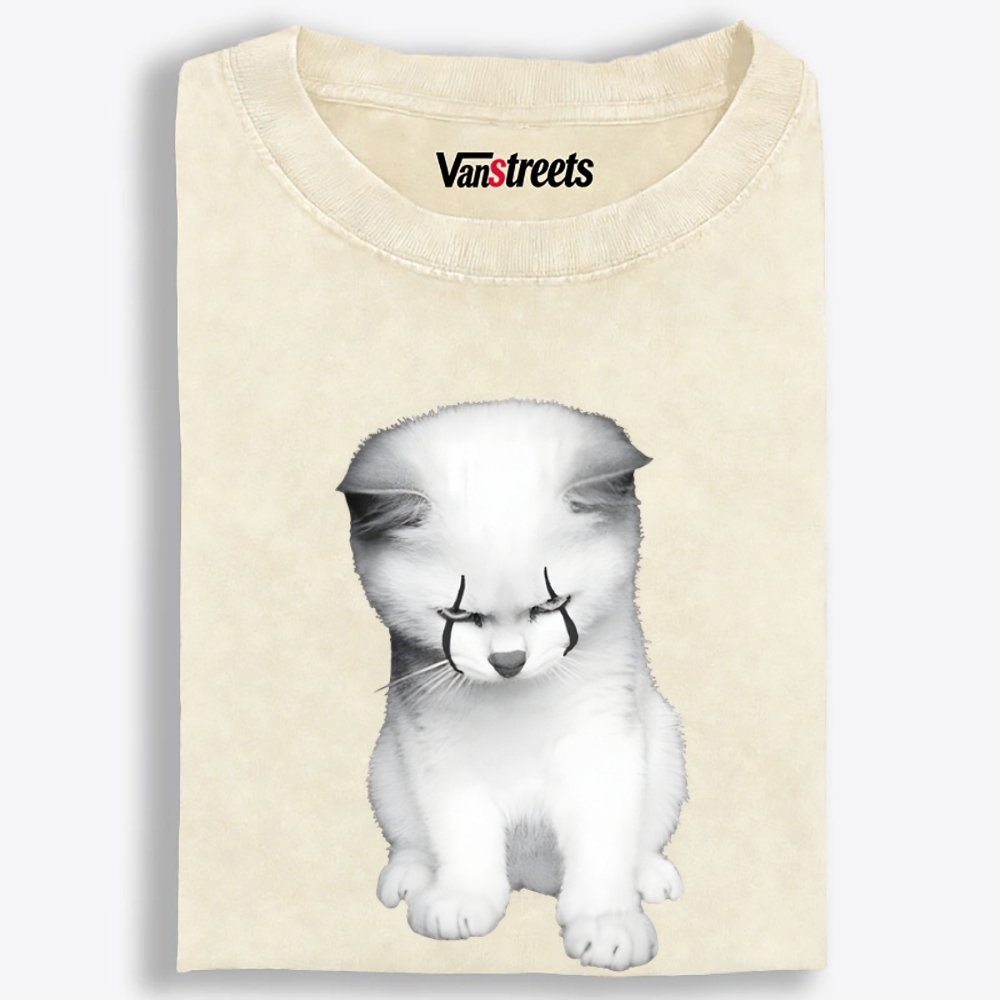 Crybaby White Cat · Emo Tears Retro Washed T-Shirt | 100% Cotton | Streetwear Essential