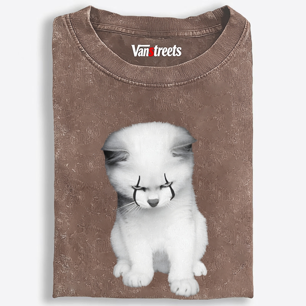 Crybaby White Cat · Emo Tears Retro Washed T-Shirt | 100% Cotton | Streetwear Essential