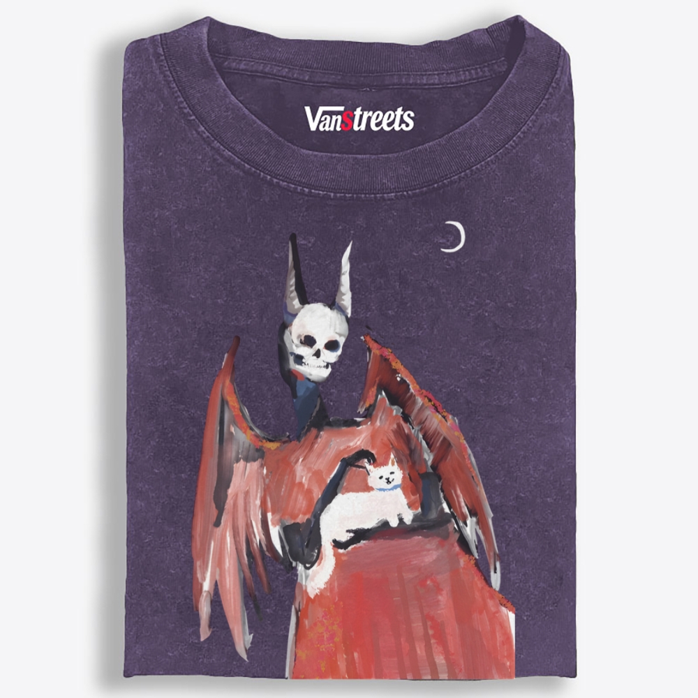 Gothic Skull Cat Servant Retro Washed T-Shirt | 100% Cotton | Streetwear Essential