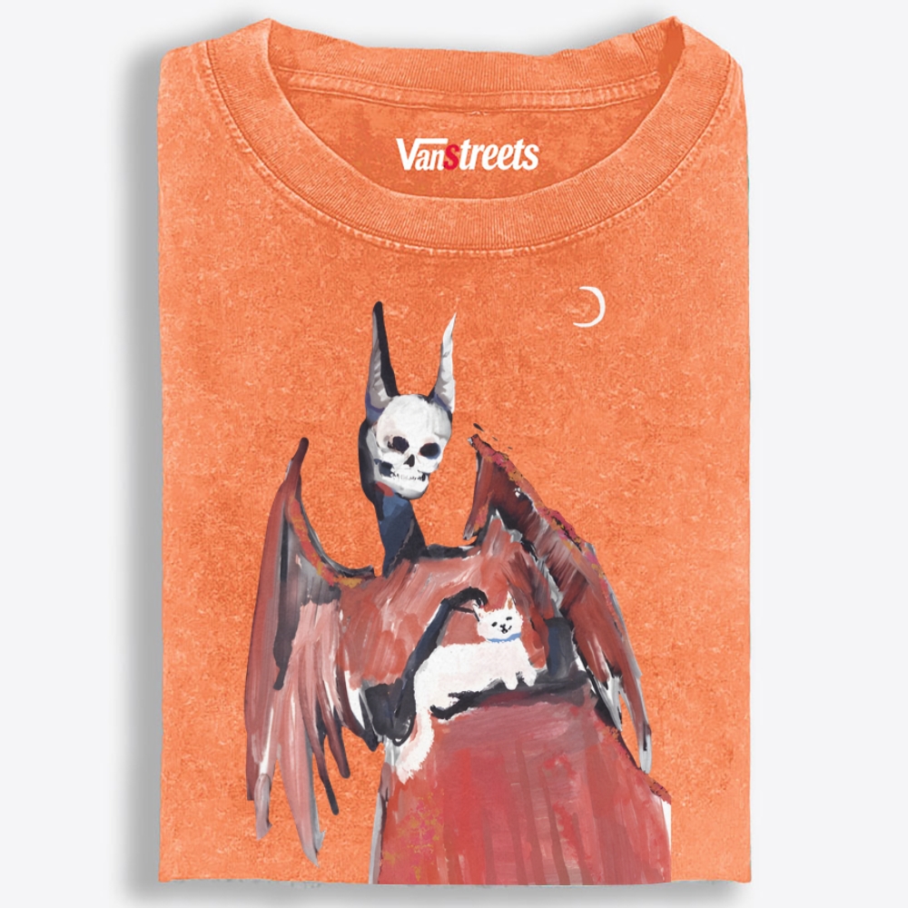 Gothic Skull Cat Servant Retro Washed T-Shirt | 100% Cotton | Streetwear Essential