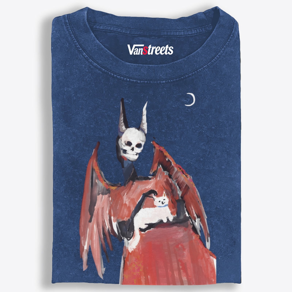 Gothic Skull Cat Servant Retro Washed T-Shirt | 100% Cotton | Streetwear Essential