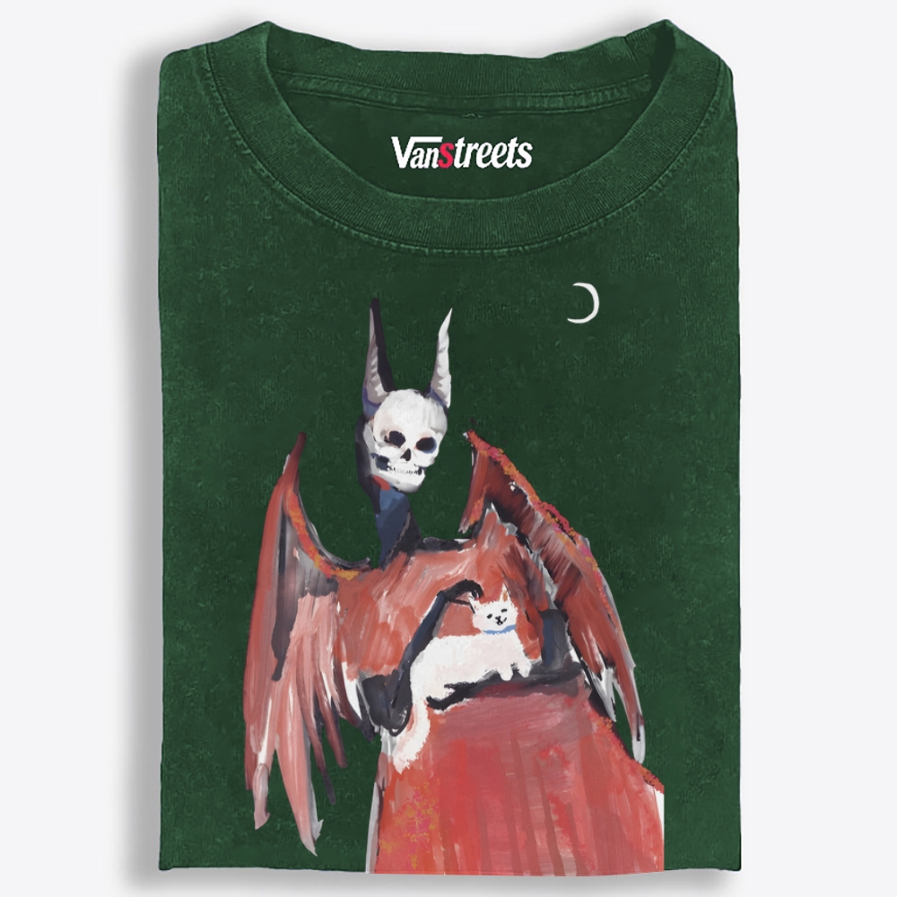 Gothic Skull Cat Servant Retro Washed T-Shirt | 100% Cotton | Streetwear Essential