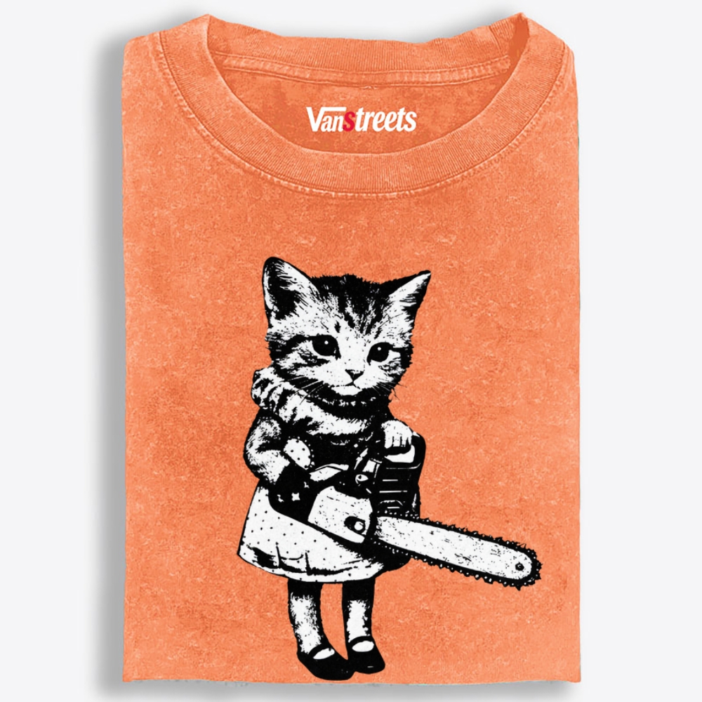 Chainsaw Kitten Retro Washed T-Shirt | 100% Cotton | Streetwear Essential