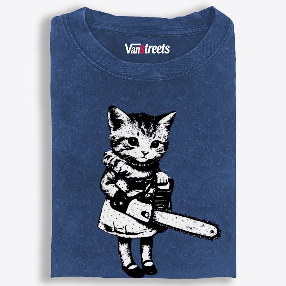 Chainsaw Kitten Retro Washed T-Shirt | 100% Cotton | Streetwear Essential