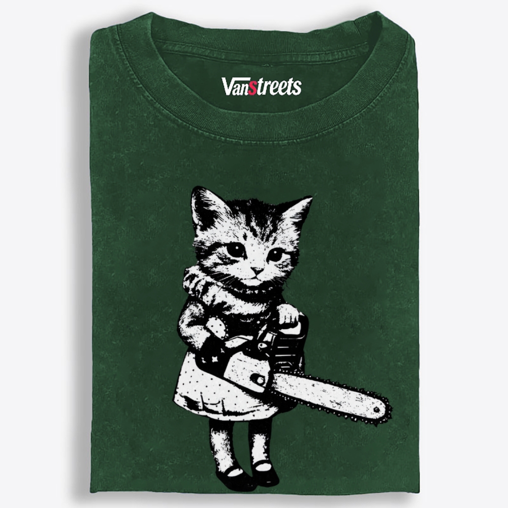 Chainsaw Kitten Retro Washed T-Shirt | 100% Cotton | Streetwear Essential