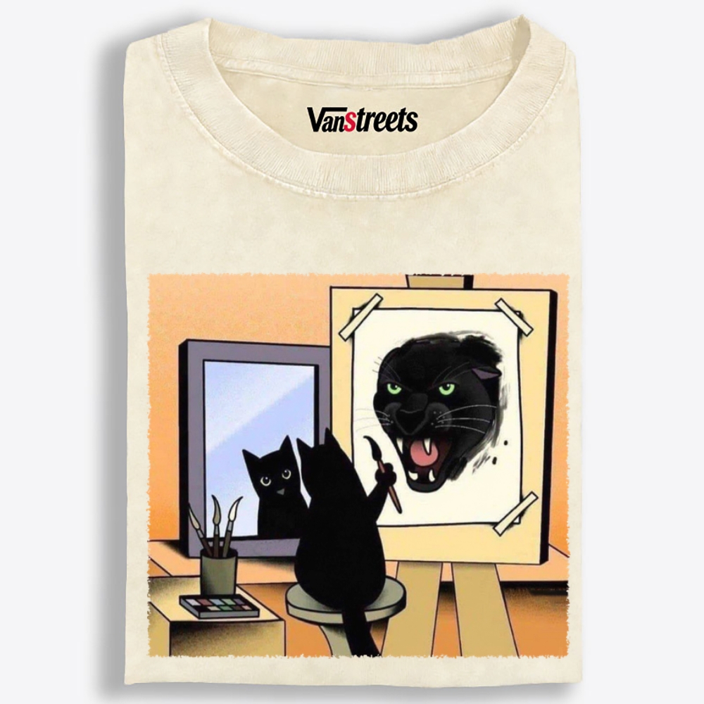 Black Cat's Wild Side Retro Washed T-Shirt | 100% Cotton | Streetwear Essential