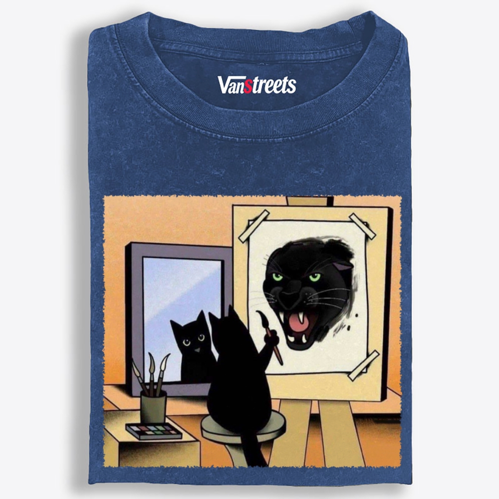 Black Cat's Wild Side Retro Washed T-Shirt | 100% Cotton | Streetwear Essential