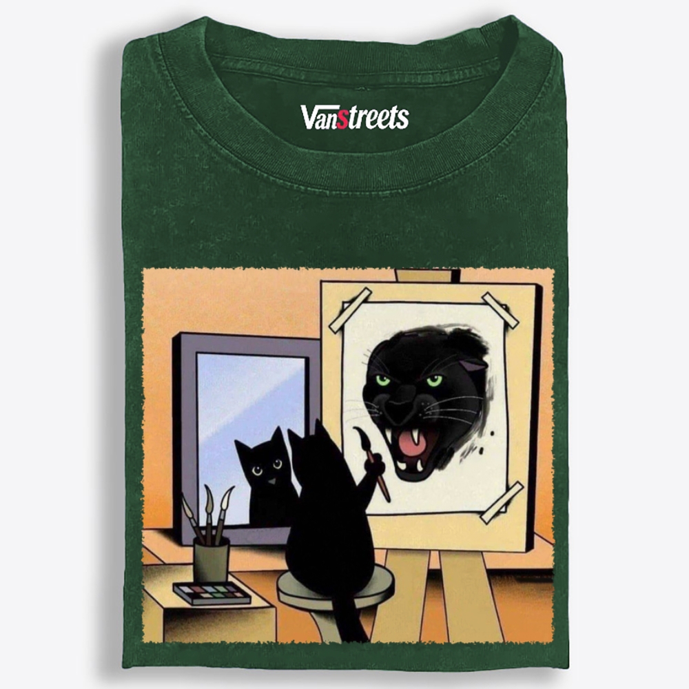 Black Cat's Wild Side Retro Washed T-Shirt | 100% Cotton | Streetwear Essential