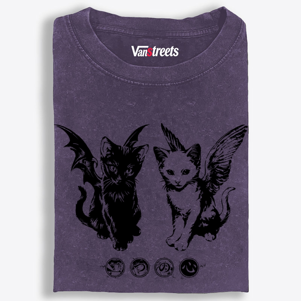 Angel Demon Duo Retro Washed T-Shirt | 100% Cotton | Streetwear Essential
