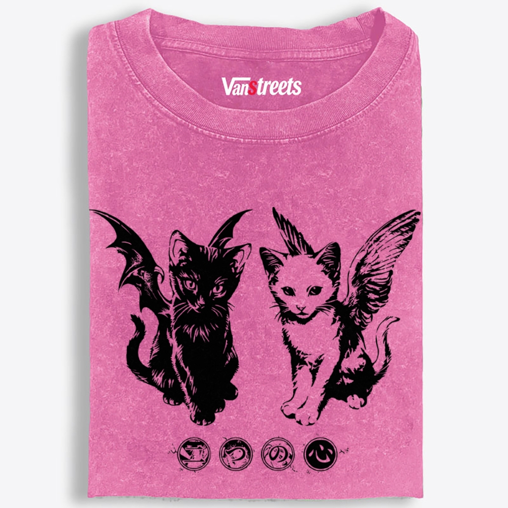Angel Demon Duo Retro Washed T-Shirt | 100% Cotton | Streetwear Essential