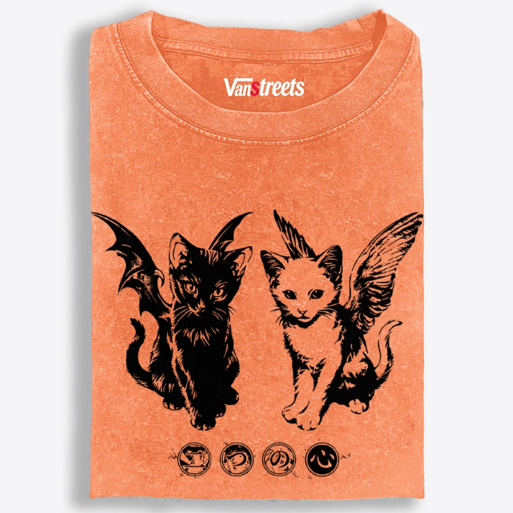 Angel Demon Duo Retro Washed T-Shirt | 100% Cotton | Streetwear Essential