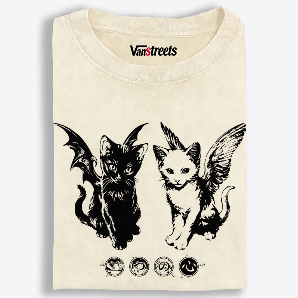 Angel Demon Duo Retro Washed T-Shirt | 100% Cotton | Streetwear Essential