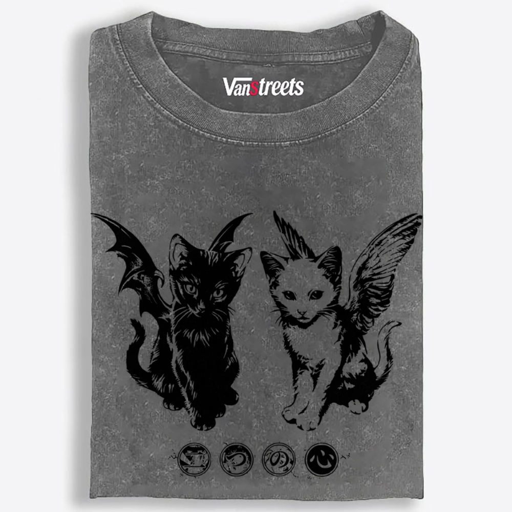 Angel Demon Duo Retro Washed T-Shirt | 100% Cotton | Streetwear Essential