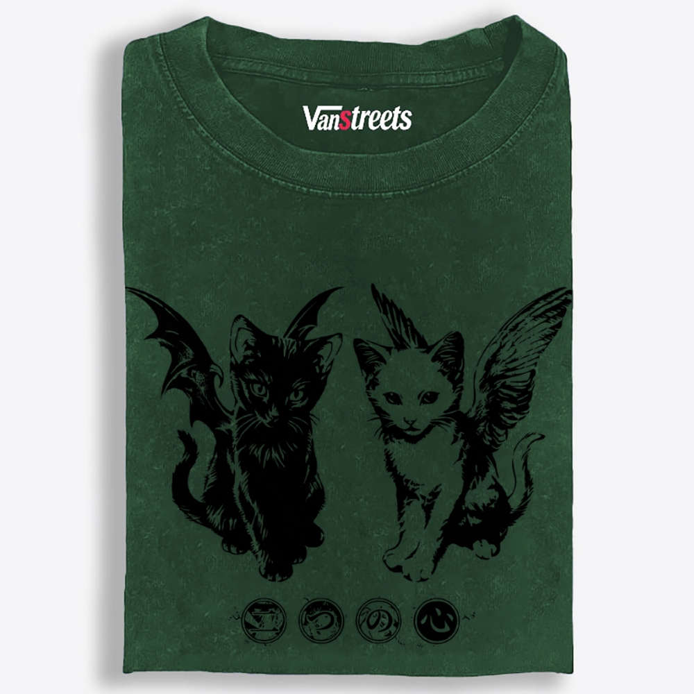 Angel Demon Duo Retro Washed T-Shirt | 100% Cotton | Streetwear Essential