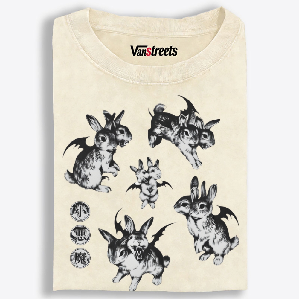 Two-Headed Rabbit Retro Washed T-Shirt | 100% Cotton | Streetwear Essential
