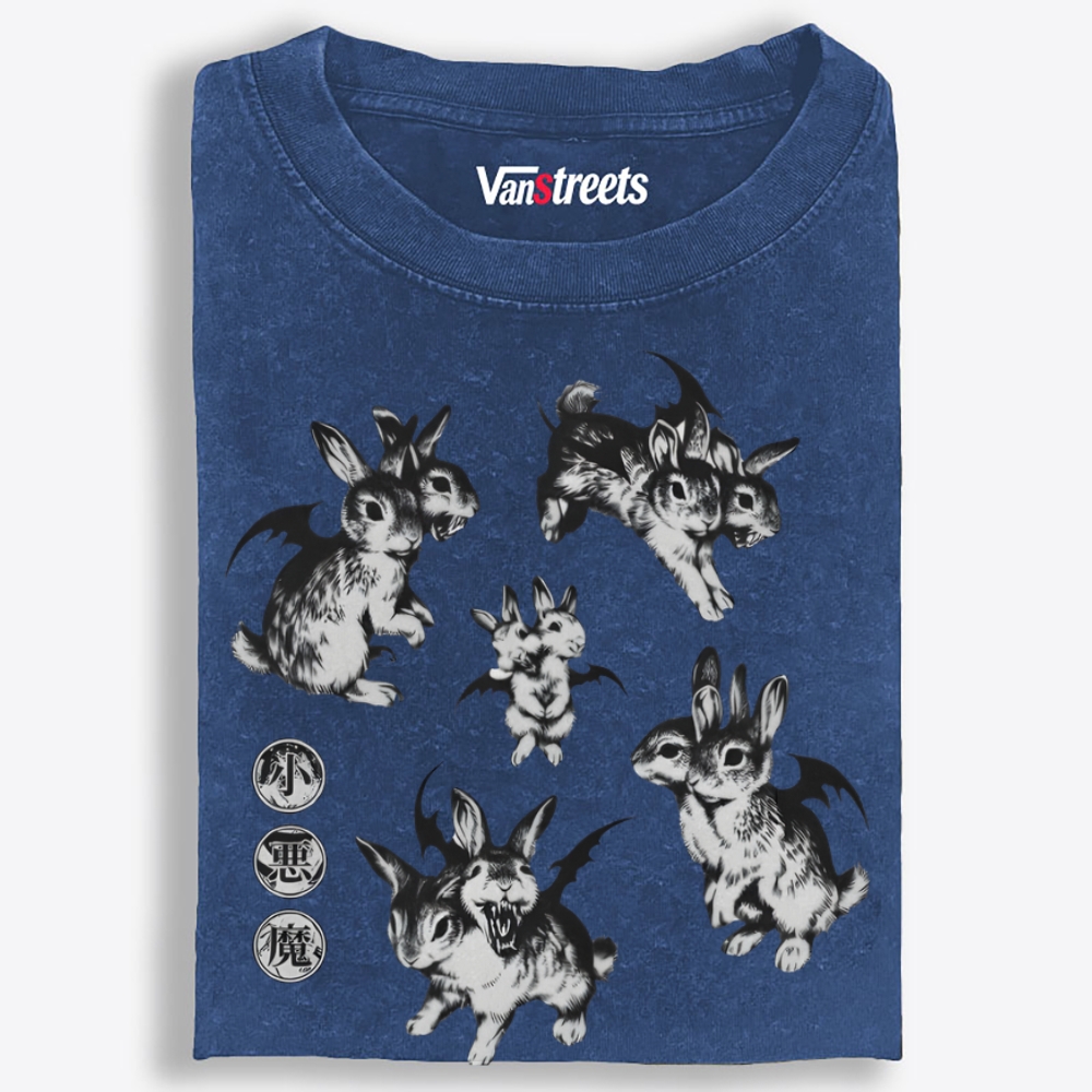Two-Headed Rabbit Retro Washed T-Shirt | 100% Cotton | Streetwear Essential