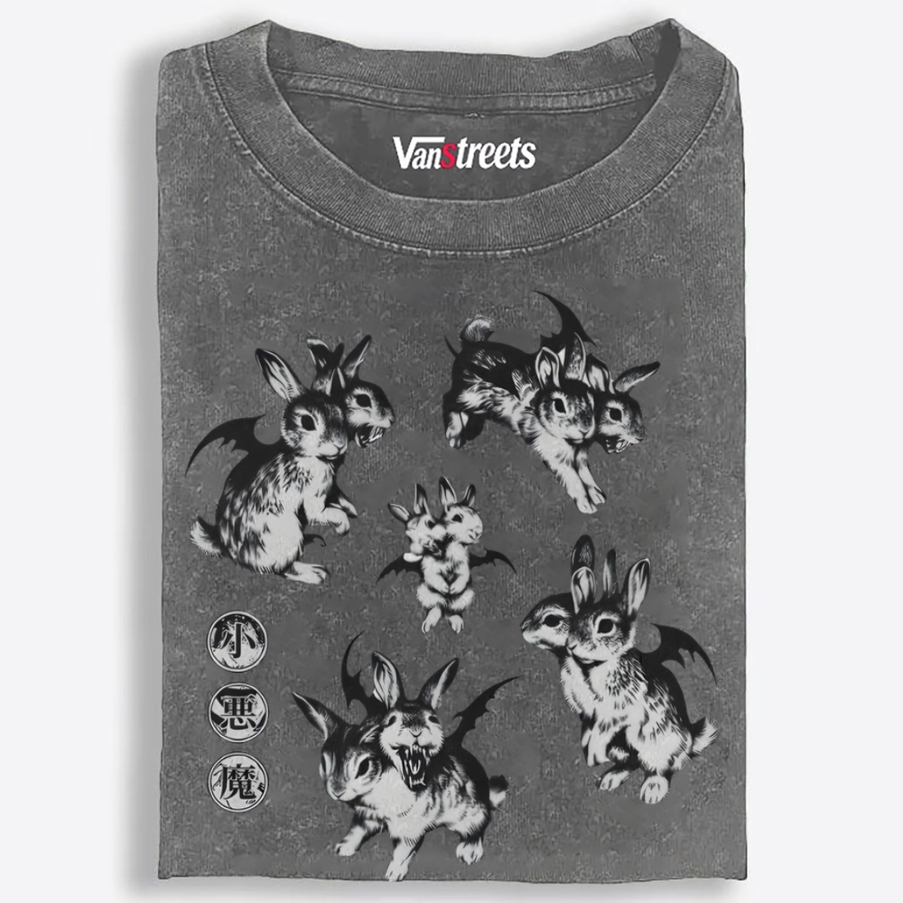 Two-Headed Rabbit Retro Washed T-Shirt | 100% Cotton | Streetwear Essential