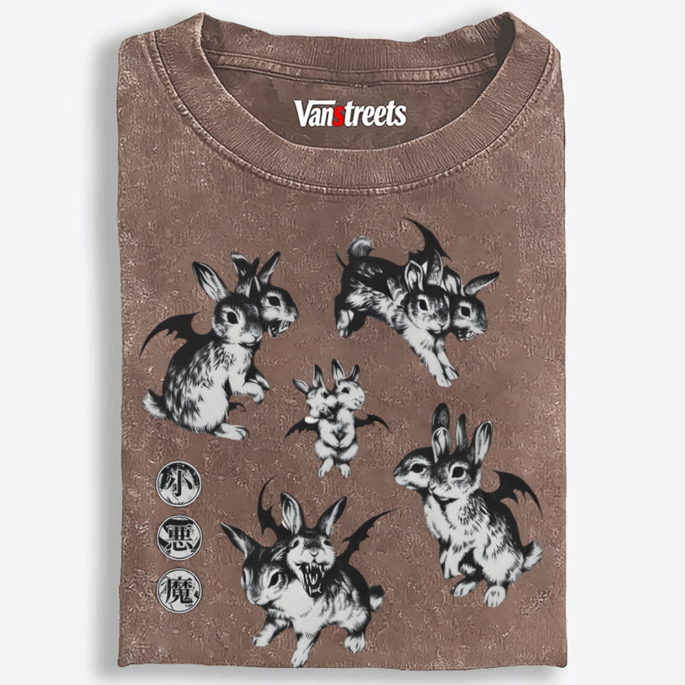Two-Headed Rabbit Retro Washed T-Shirt | 100% Cotton | Streetwear Essential