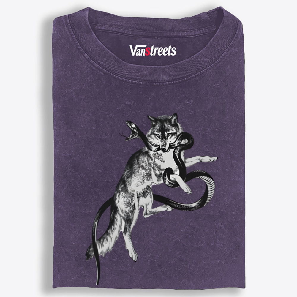 Snake & Wolf Retro Washed T-Shirt | 100% Cotton | Streetwear Essential