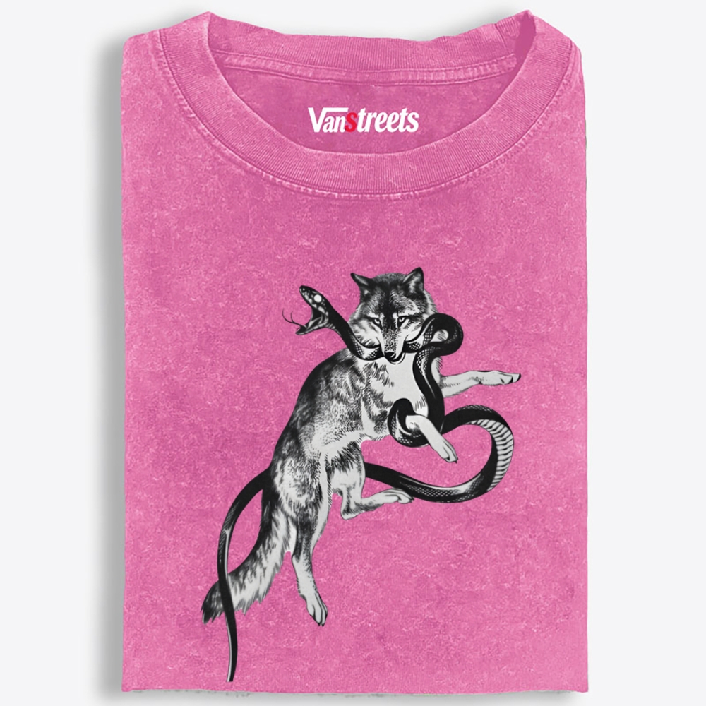 Snake & Wolf Retro Washed T-Shirt | 100% Cotton | Streetwear Essential