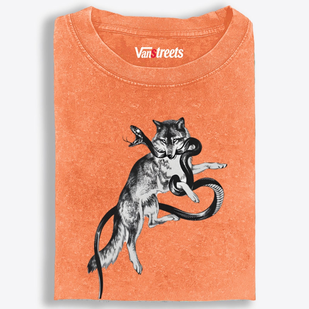 Snake & Wolf Retro Washed T-Shirt | 100% Cotton | Streetwear Essential