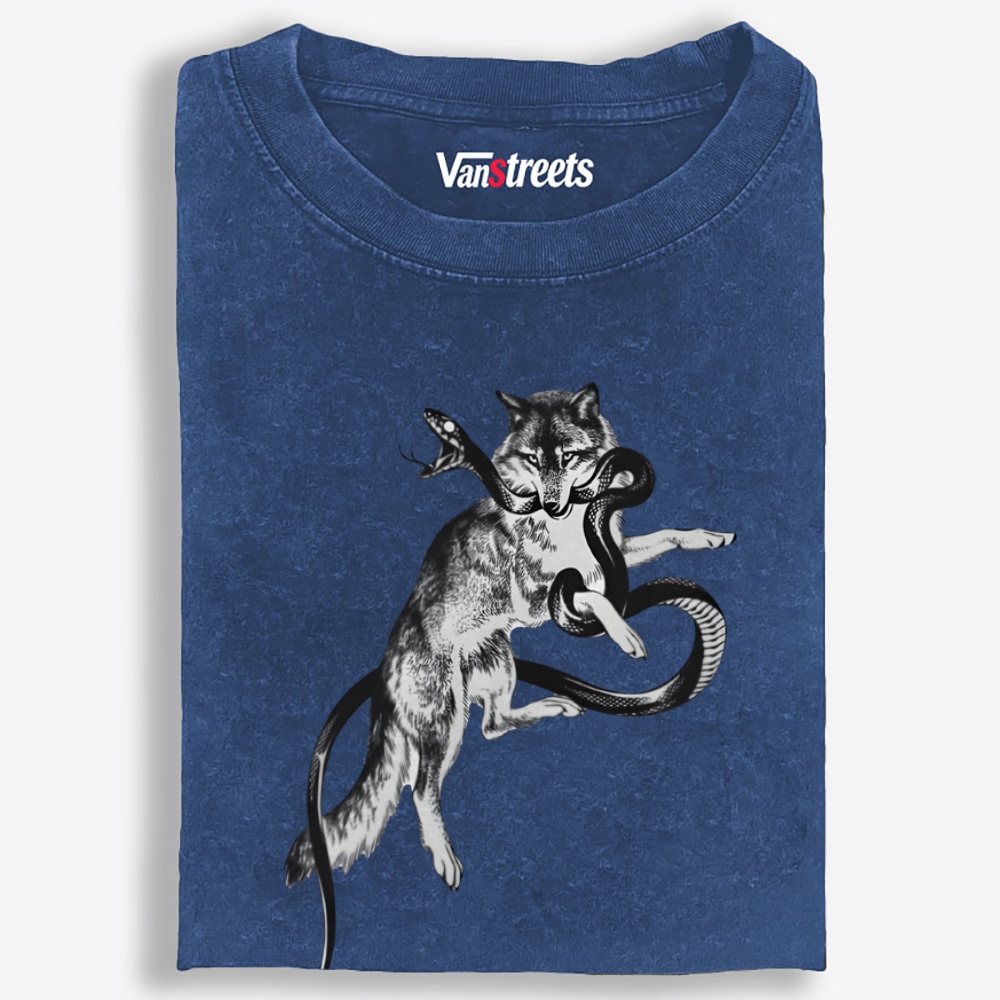 Snake & Wolf Retro Washed T-Shirt | 100% Cotton | Streetwear Essential