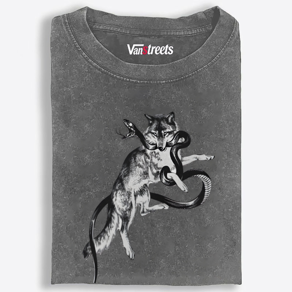 Snake & Wolf Retro Washed T-Shirt | 100% Cotton | Streetwear Essential