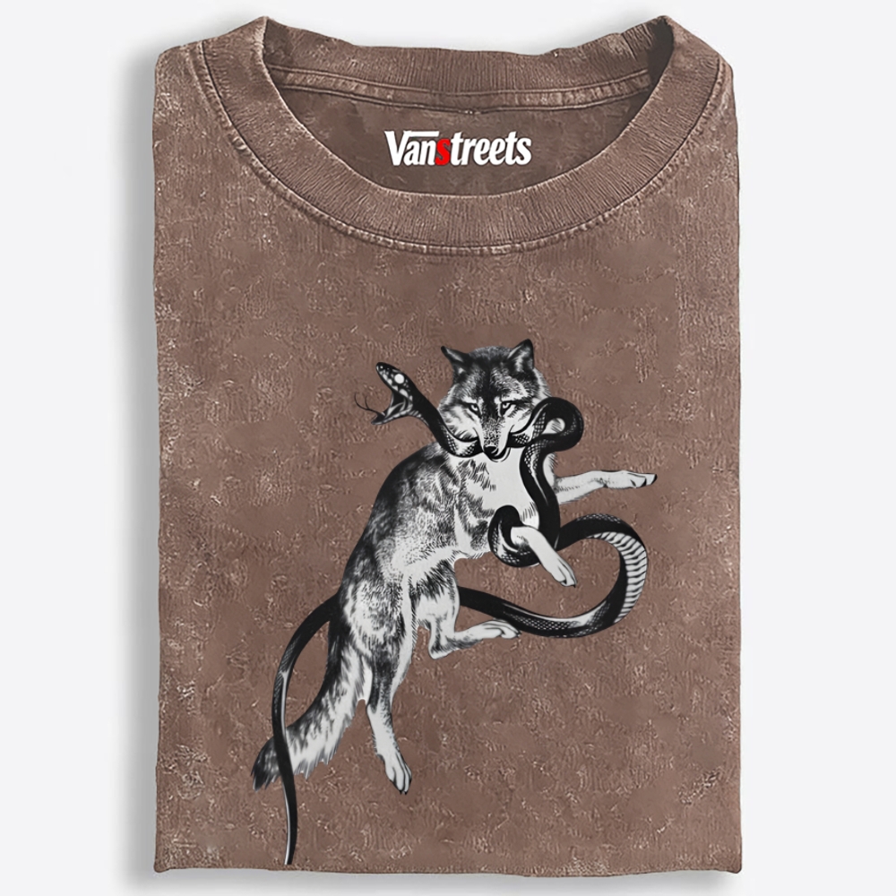 Snake & Wolf Retro Washed T-Shirt | 100% Cotton | Streetwear Essential