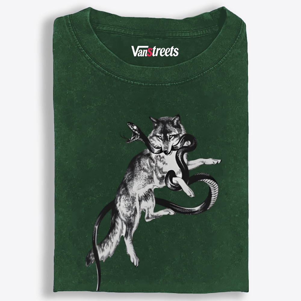 Snake & Wolf Retro Washed T-Shirt | 100% Cotton | Streetwear Essential