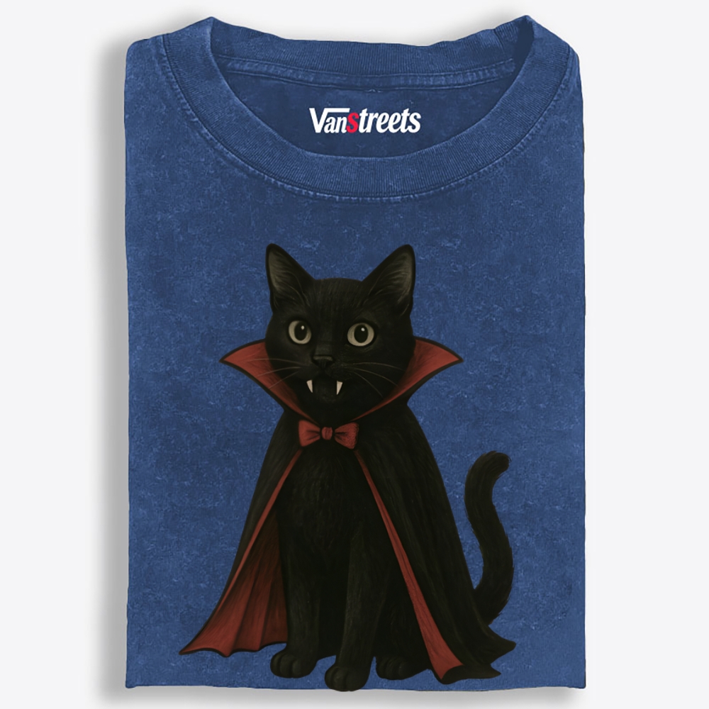 Vampire Black Cat Retro Washed T-Shirt | 100% Cotton | Streetwear Essential